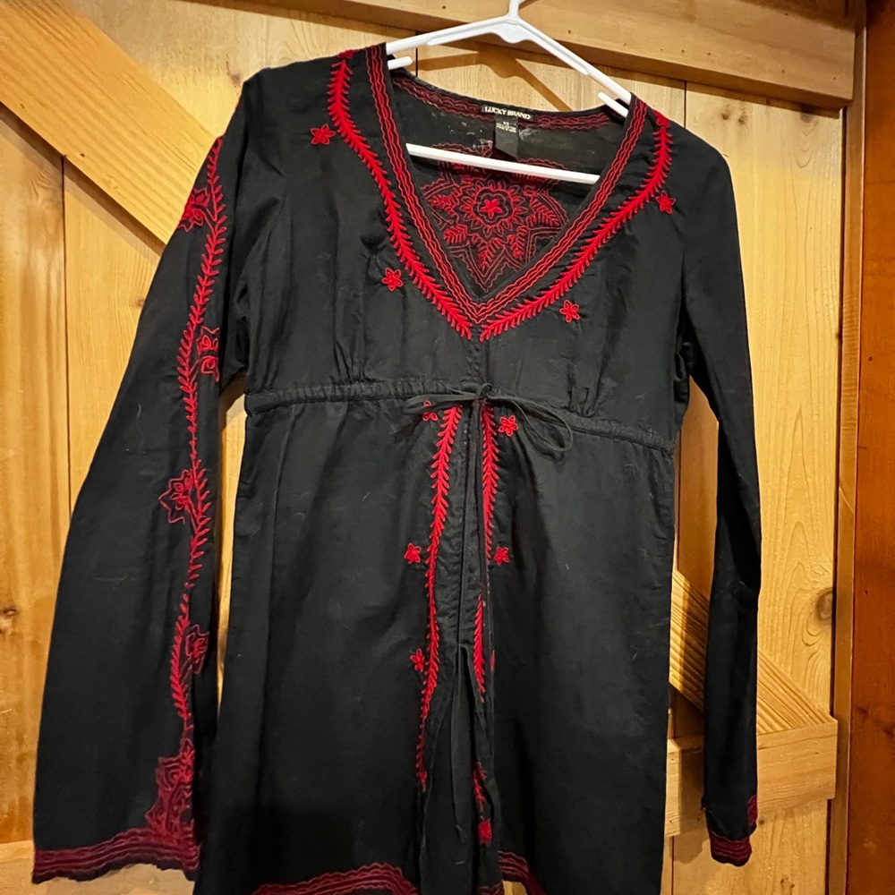 Lucky Brand embroidered cotton tunic top XS